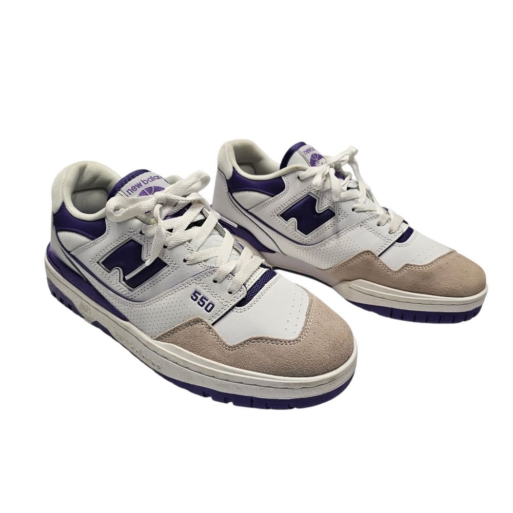 New Balance 550 sneaker in a white and purple colorway Size 10